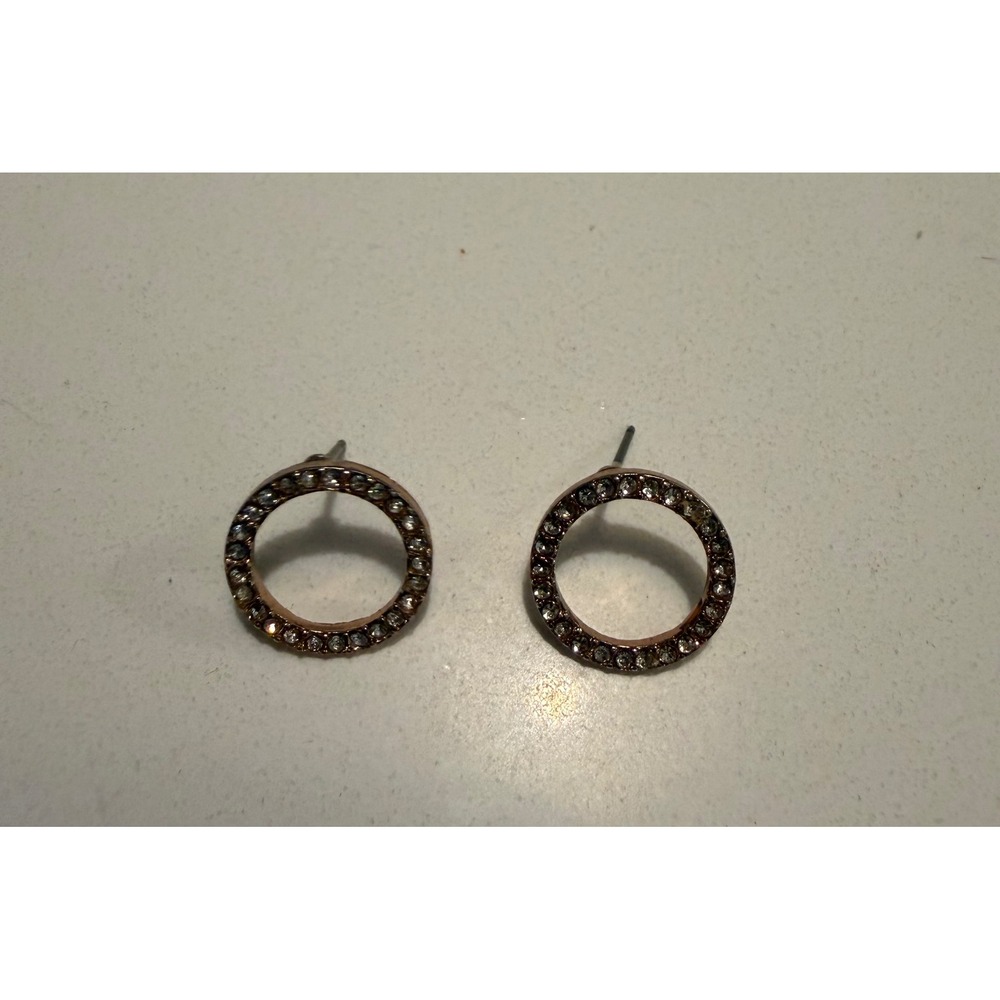 Gold Tone Rhinestone Circle Drop Earrings Small Round Sparkly Earrings
